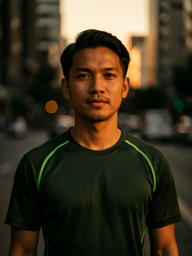 man in an urban setting at golden hour
