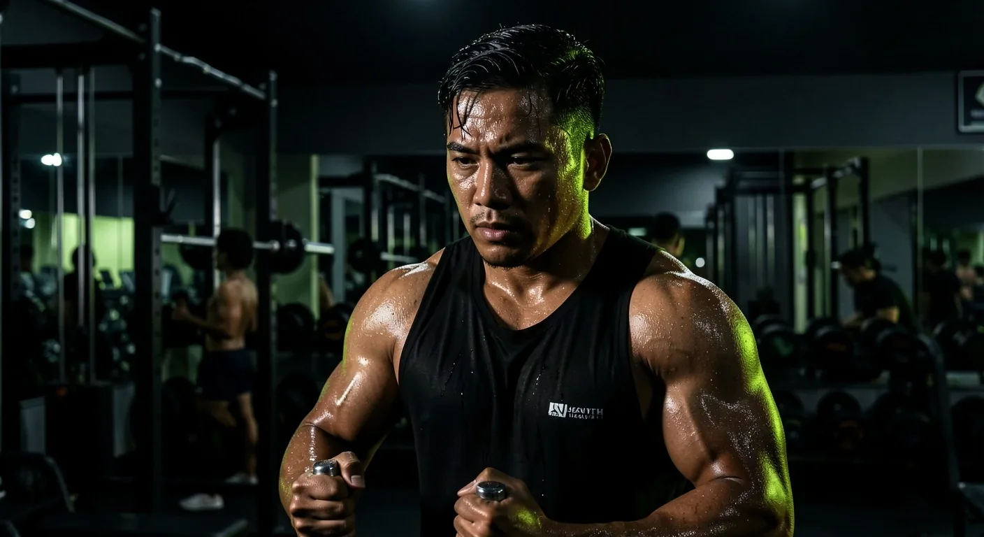 man training in a low-key lit gym environment
