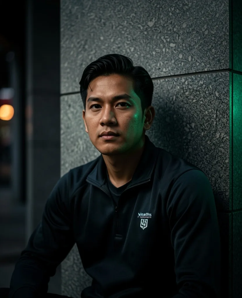 man in low-key lighting against concrete wall